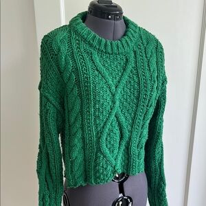 Free People Green Crew Neck Cable Knit Sweater
